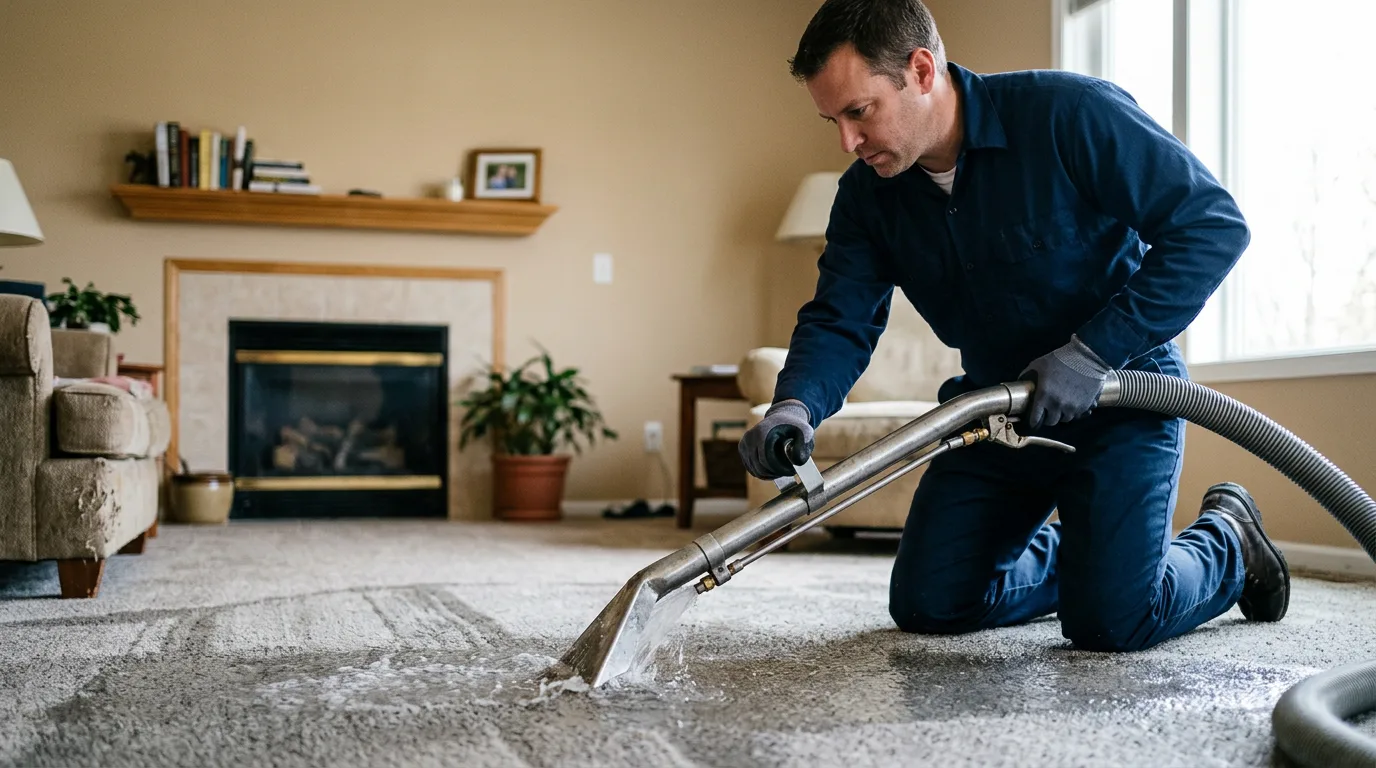 Water damage restoration technician working near Crossville, AL